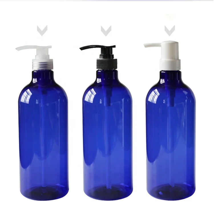 
250ml 500ml 1000ml green blue amber clear PET plastic shampoo boston bottle with white clear black pump shampoo liquid dispenser 