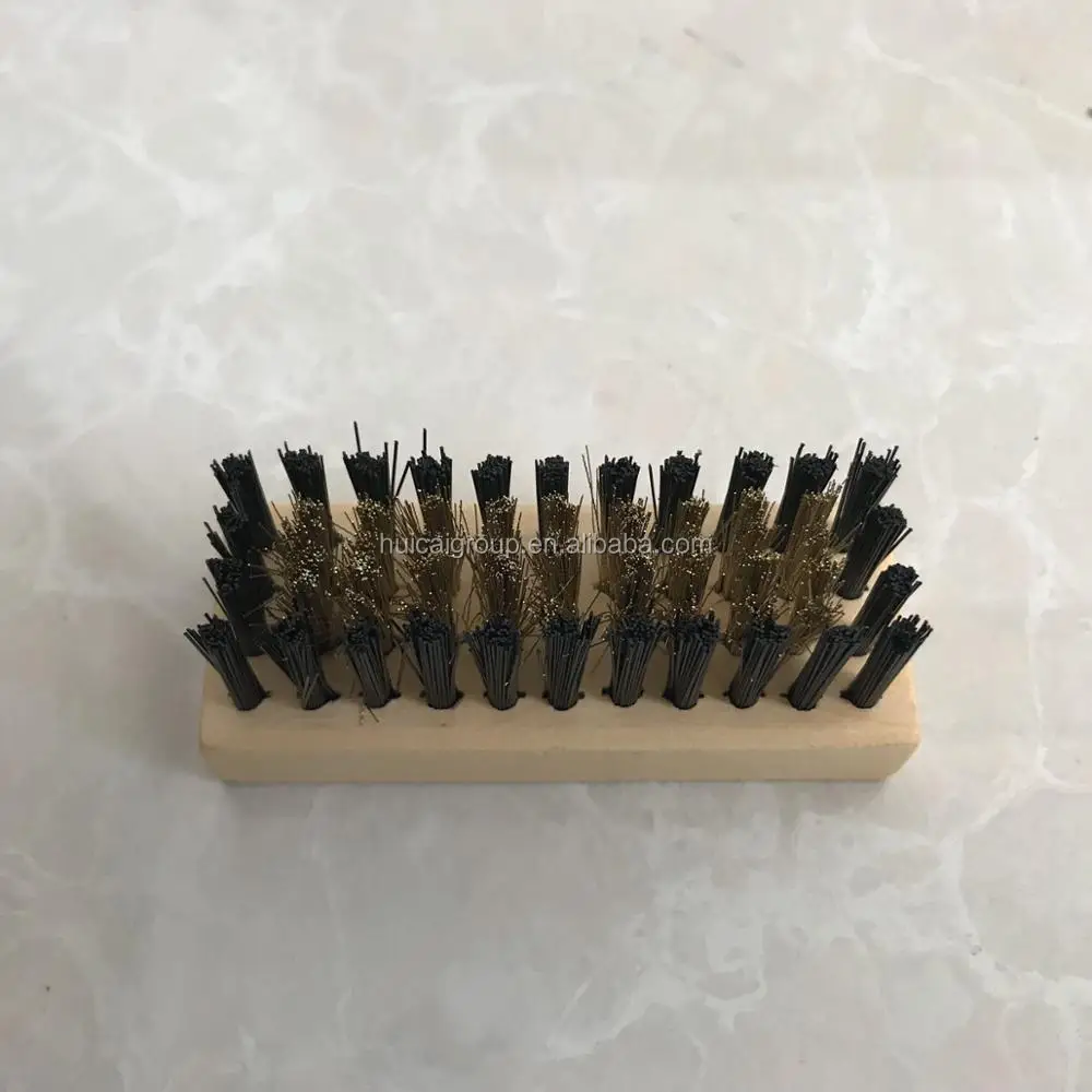 Squared Wooden Handle Copper Wire and PP Wire Suede Shoe Brush