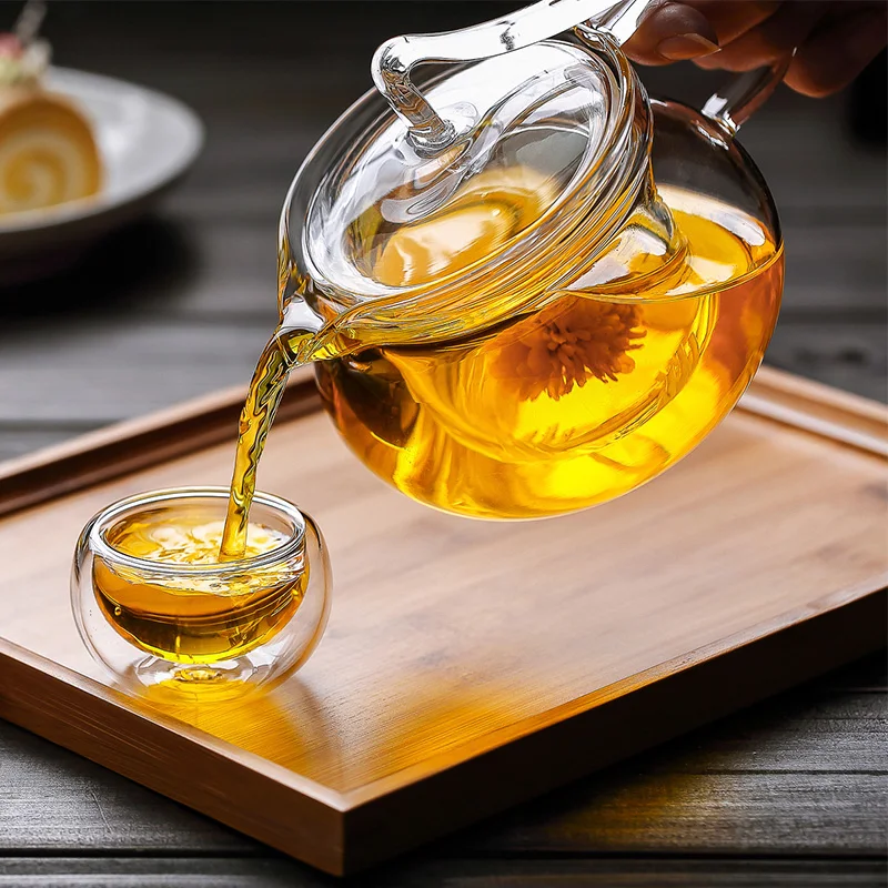 Coffee & Tea Sets personalized clear heat resistant flower pot ,glass tea pot