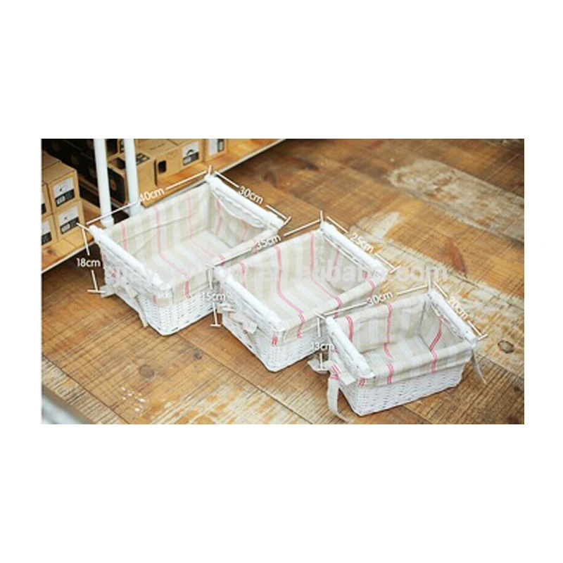 wholesale fabric lined rectangular wicke bathroom storage basket wicker jewelry storage basket with wood handle