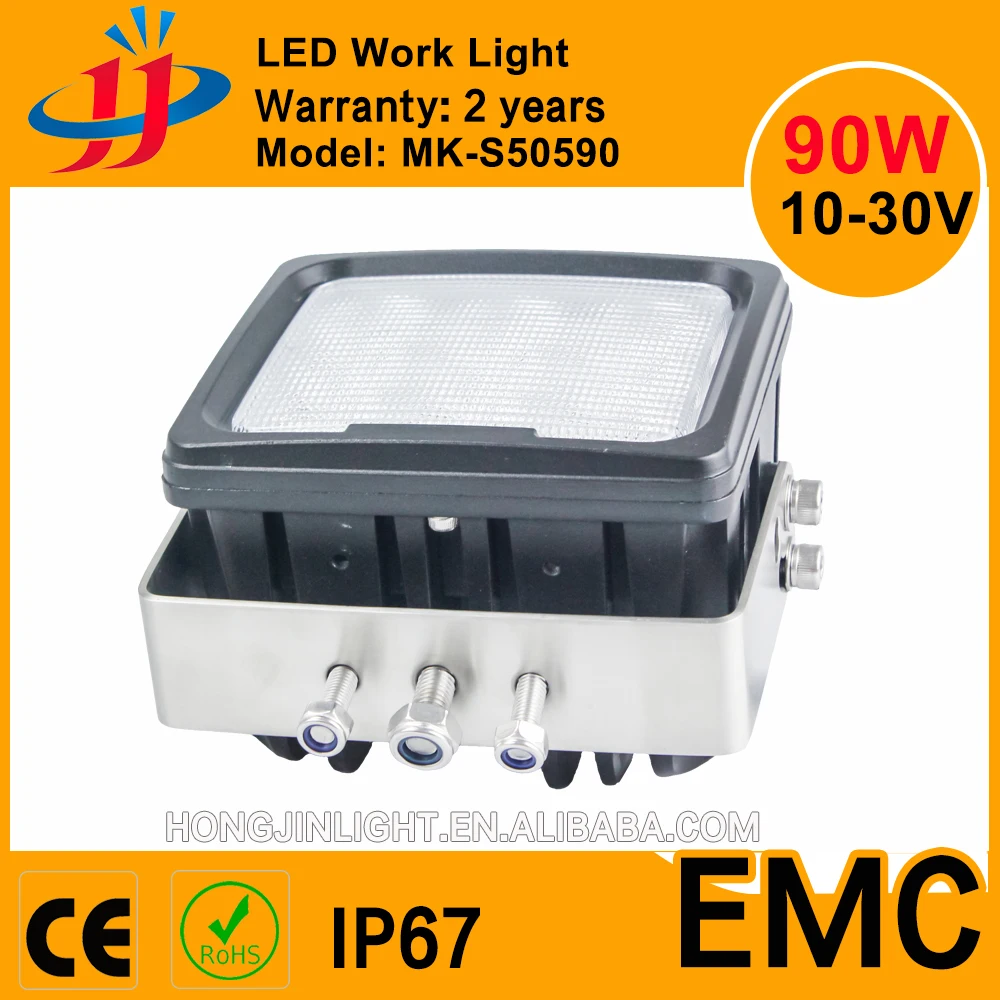 High Quality 7inch Square 90W LED work light for heavy Vehicle