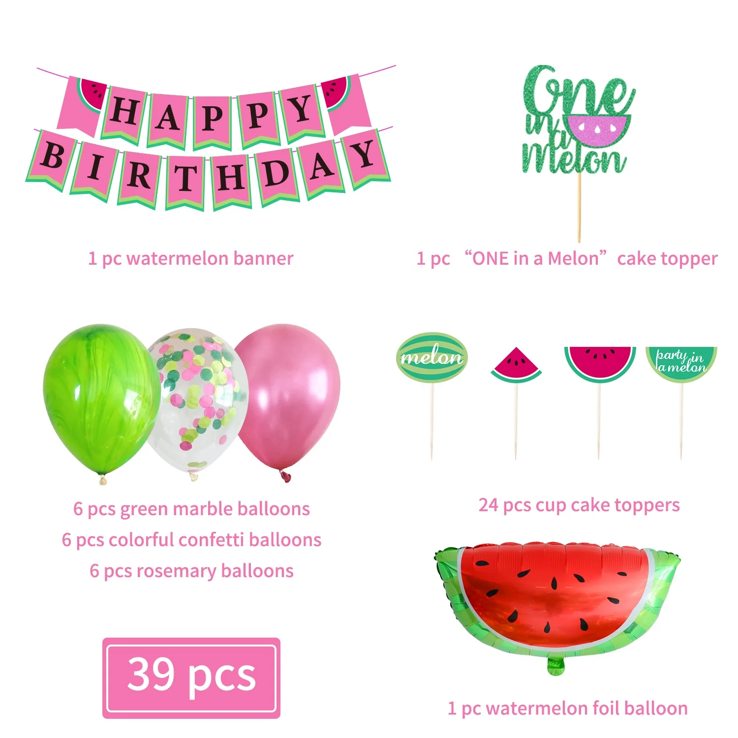 Товары для дня рождения в виде арбуза, надувные шары для торта, баннер, фрукты, летняя тематика, 1-я день рождения