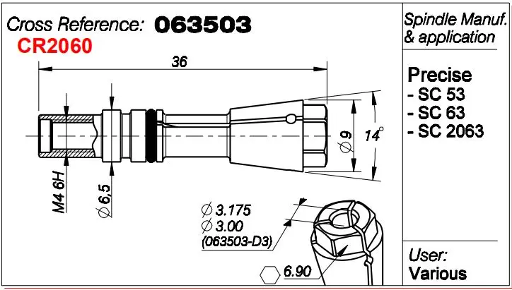 PCB Spindle Collet 063503 For Precise Spindle SC63