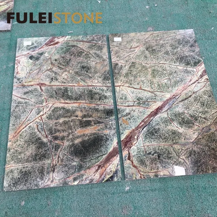 
Low price indian light rainforest green marble tiles flooring 