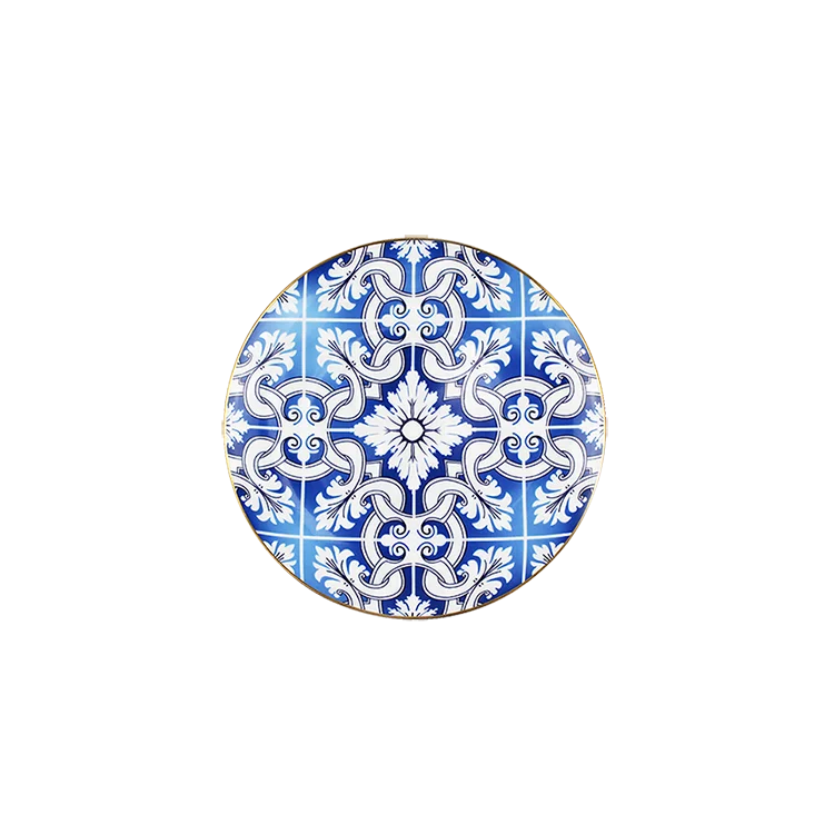 Dishes & plates blue dinnerware gold rim round plates