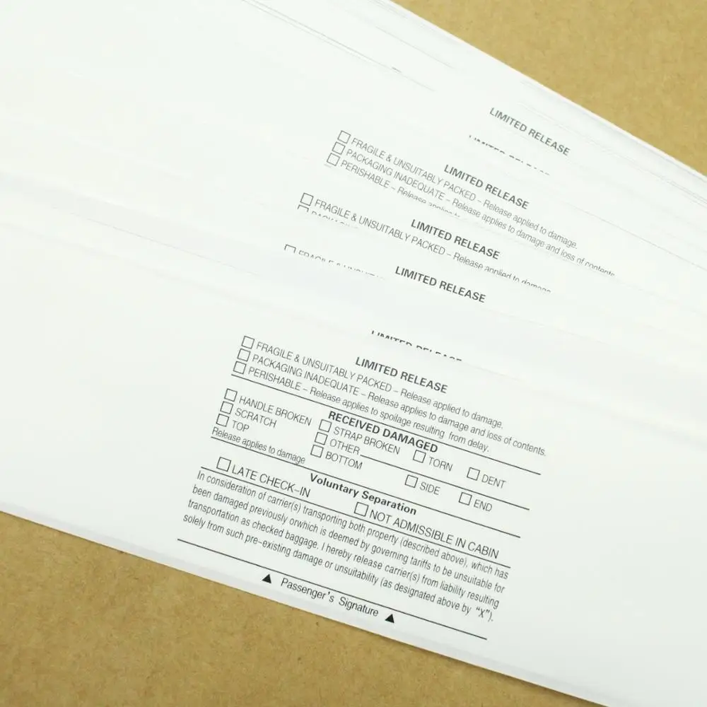 Factory Supply Custom Thermal Airport Luggage Labels Adhesive Airline Baggage Tag