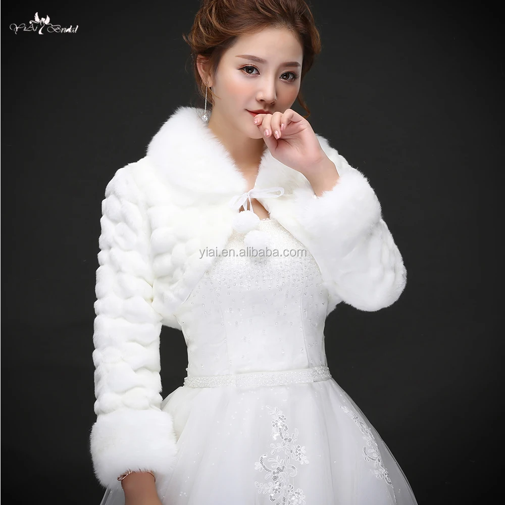 
LZP215 Classic Rabbit Fur Collar Wedding Coat White Fur Bolero Winter Wedding Jacket 