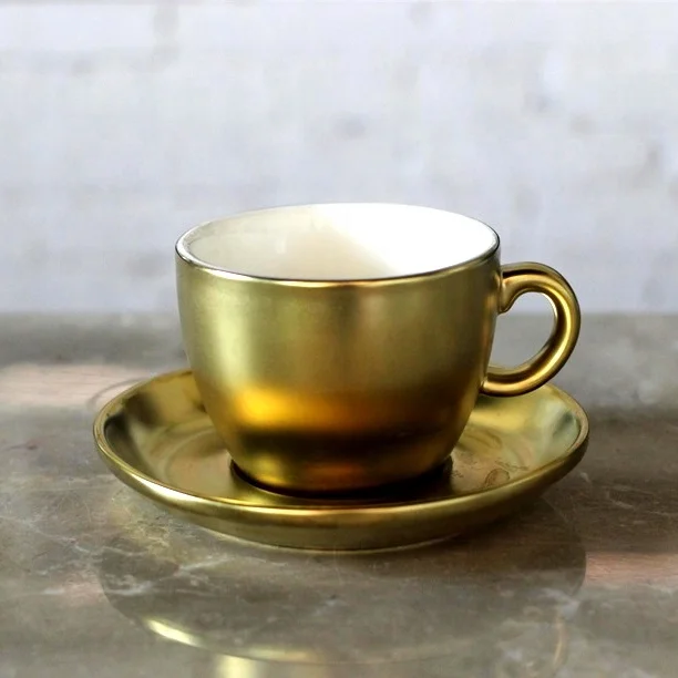 Popular Modern Electroplated gold Espresso cup & saucer Cappuccino cups in custom colors or logo for coffee shops
