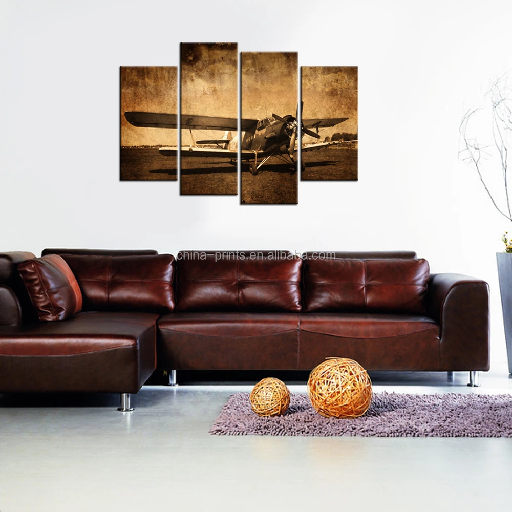 4 Pieces Vintage Style Aircraft Canvas Photo Prints Old Plane Wall Picture Canvas Art Decor Wholesale Home Goods FO062901