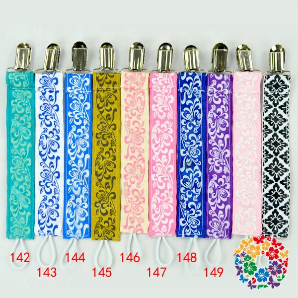 6 Inch Baby Boy Girl Polka Dot Pattern Ribbon Dummy Pacifier Soother Nipple Leash Strap Chain Clip Holder With Metal Clip