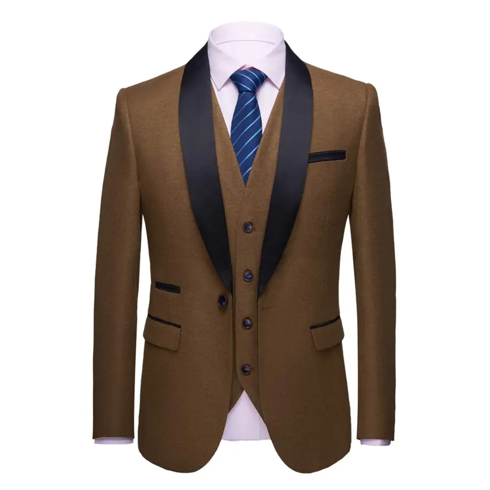 Jacketown мужские шаль с лацканами для мальчиков костюм из 3 предметов Slim Fit одно Детское платье на пуговицах; Костюм с пиджаком; Брюки смокинг жилет