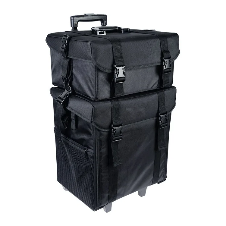 Professional Beauty Salon Box Hairstyle Cosmetic Case 2 in 1 makeup nylon trolley case with Wheels Black