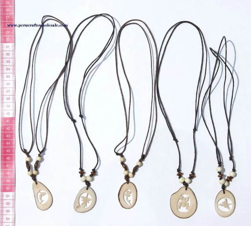 Necklaces with White Carved Tagua Pendants Hand Crafted Jewelry Art Wholesale