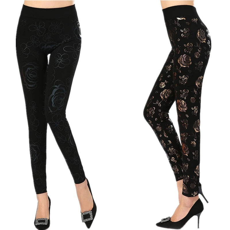 
High waist ankle length printed leggings middle aged and elderly people comfortable leggings 