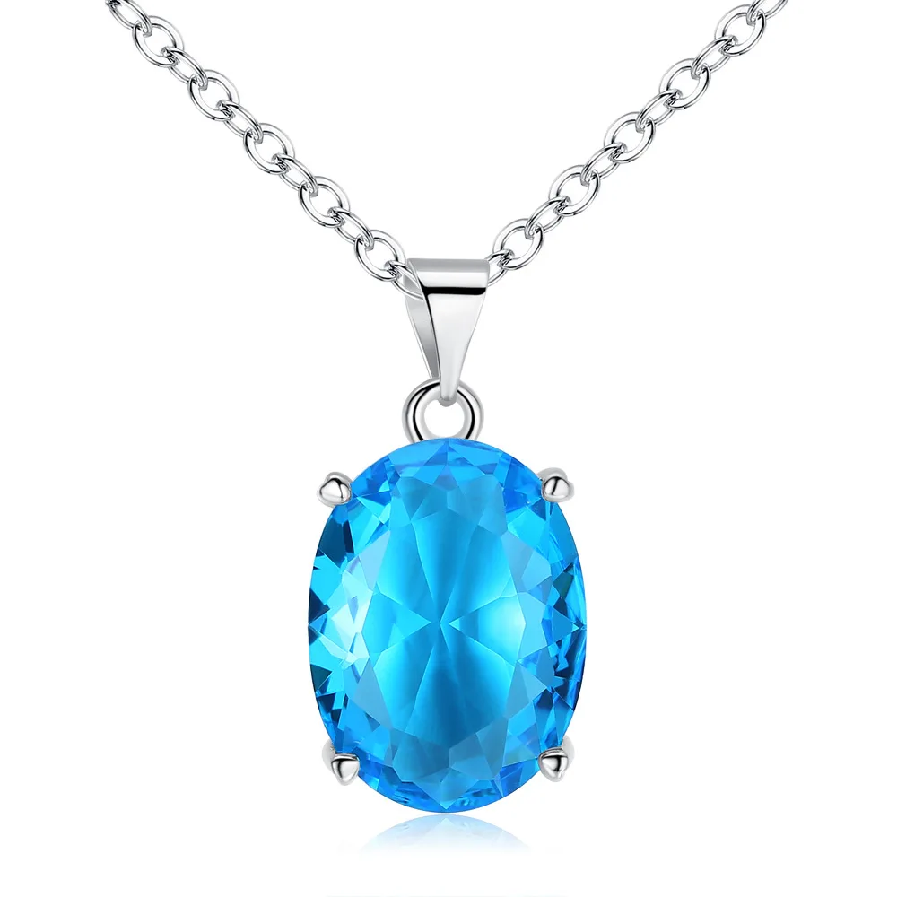 YK Big Sky Blue Topaz Stone Pendant Necklace Single Stone Pendant Necklace For Women