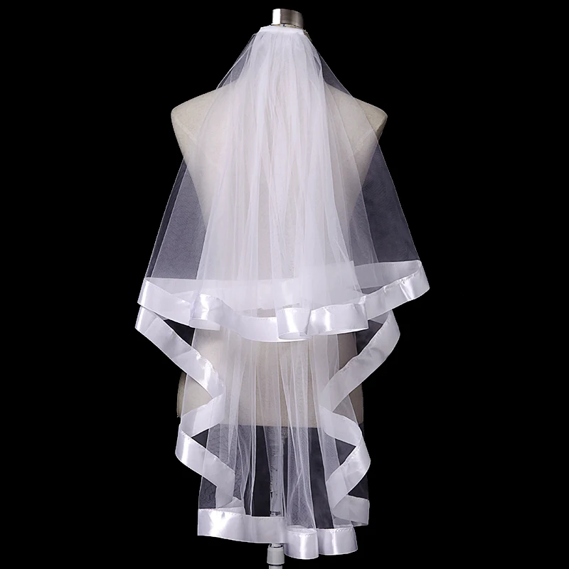 
Hot Sell Fantastic fancy Bridal Accessories Elegant soft Ribbon Edge Two-Layer veils 
