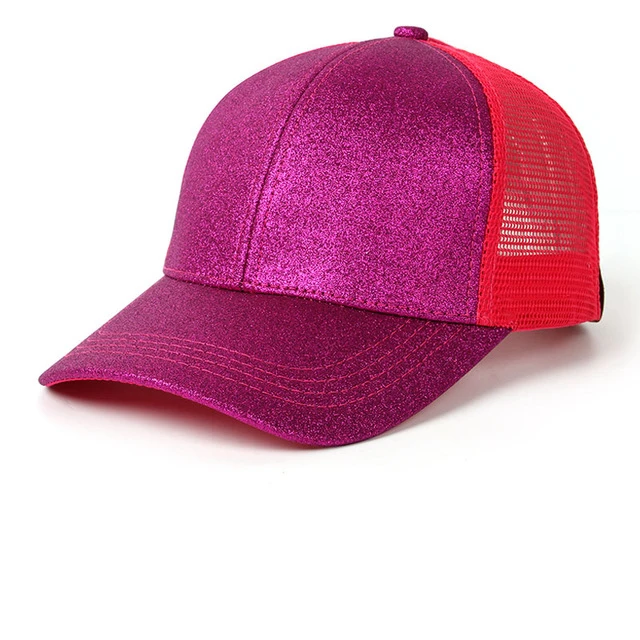 Glitter Ponytail Baseball Cap Women Snapback Hat Summer Messy Bun Mesh Hats Casual Adjustable Sport Caps