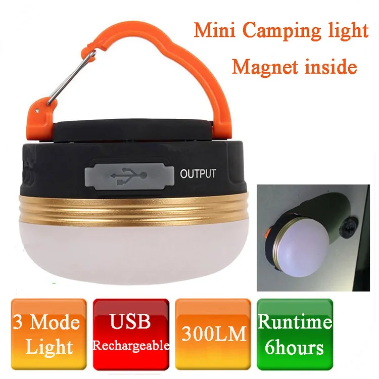 
Outdoor Mini Camping Light 300Lumens 3W LED Hanging Waterproof Tents lamp USB Rechargeable Camping Lantern with Magnet inside 
