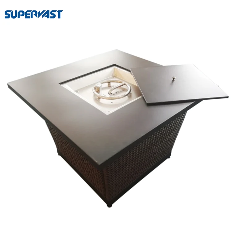 5PC Outdoor C Spring Wicker Motion Gas Fire Pit Cushion Furniture Set