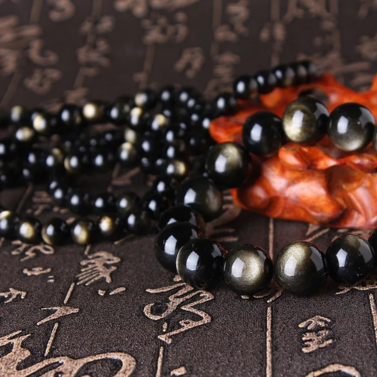 Natural Gold Obsidian Bracelet Single Circle Hand String High Quality Obsidian Bracelet Jewelry Reiki GemStone Beads Obsidian