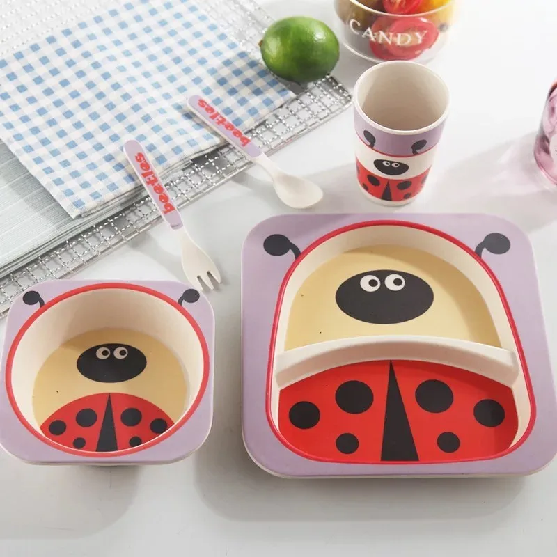 European Cartoon Animals Biodegradable Bamboo tableware Set Kids Stocked