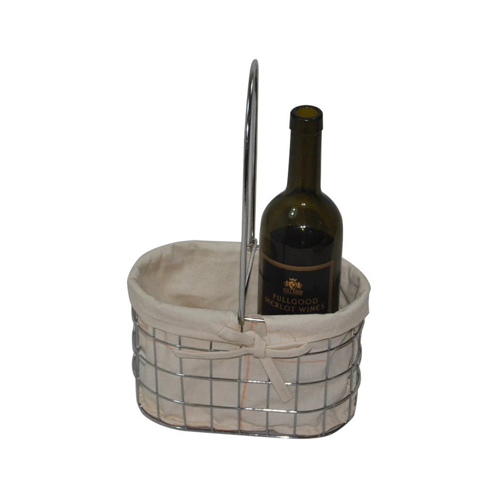 Free Sample Household Storage Kitchen Craft  Metal Bottle Carrier Basket with Handle And Removable Liner For Wine Lovers