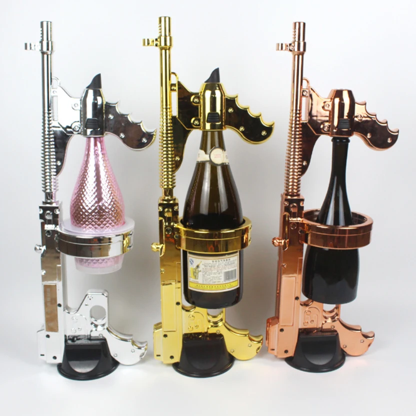 Silver Gold Rose Gold Rechargeable LED Champagne Gun Sprayer Machine with Jet Nozzle Pourer Convert Base