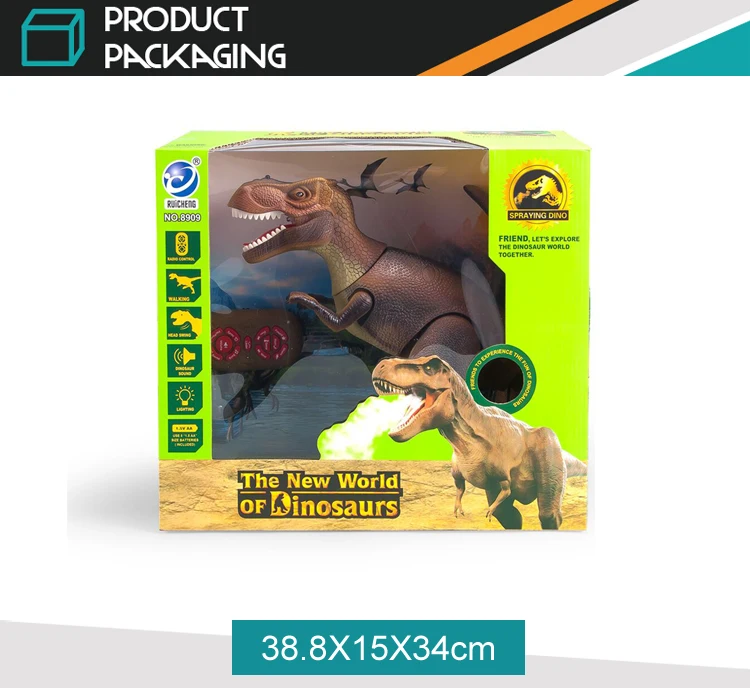 Toy realistic remote control walking dinosaurs models with spray function made in china