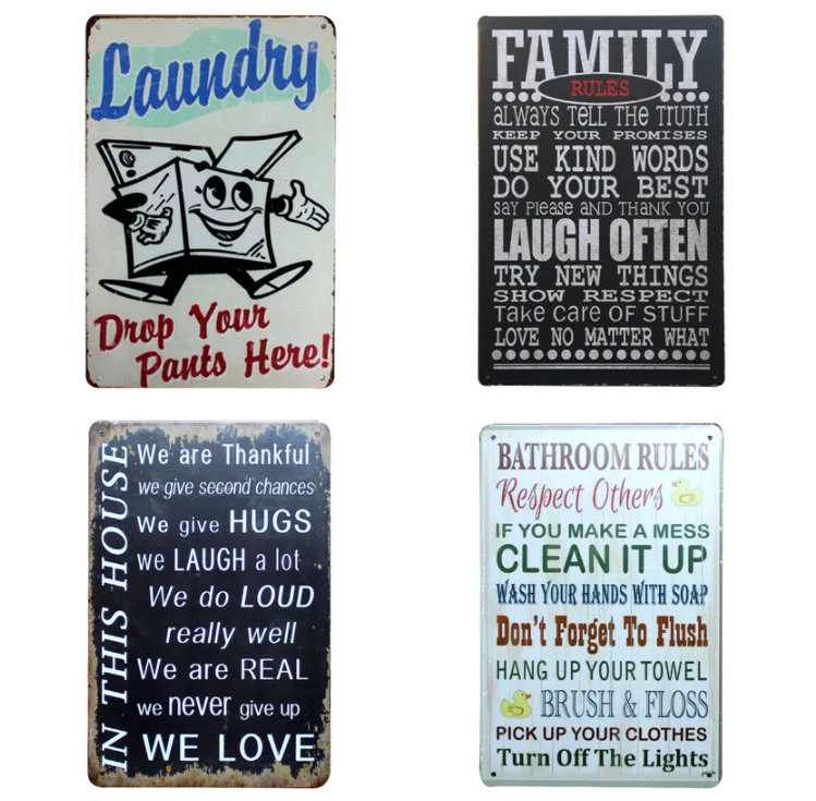 Wholesale Family Home Decor Vintage Tin Signs Decorative Pub Plates Metal Wall Art Plaques Tin Signs