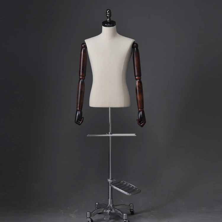 fashion linen tailor dress form with wooden arms male tailor dummy mannequin for sale cheap