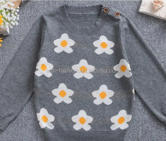 
new design stylish teenager kids girls flower knitting pullover sweaters 