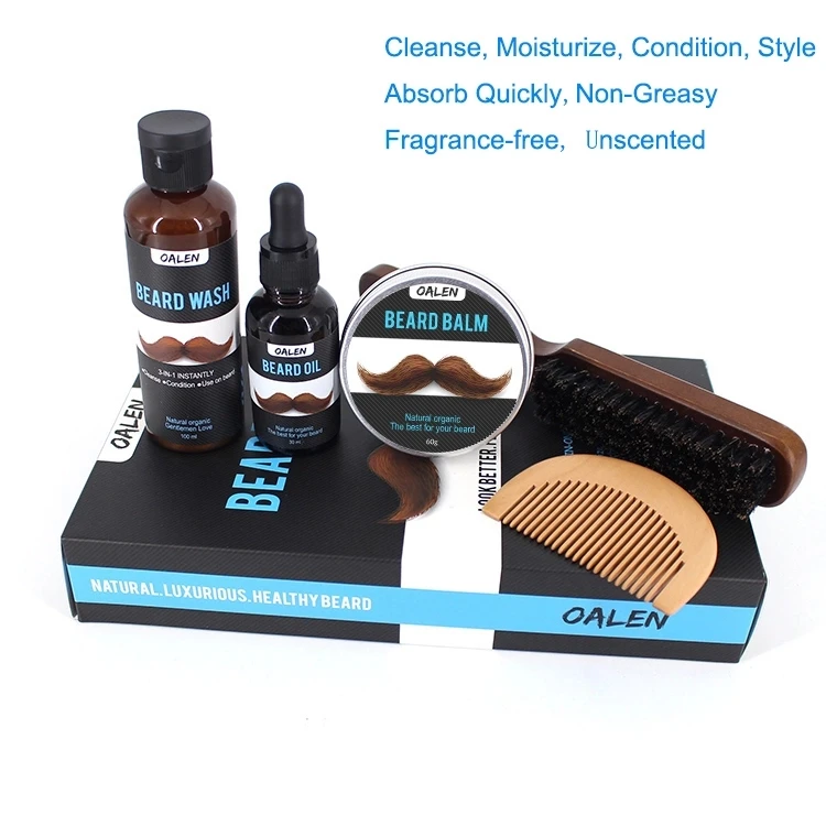 OALEN Private label Fragrance Free Grooming Beard Balm Oil Beard Kit For Men With Gift Box