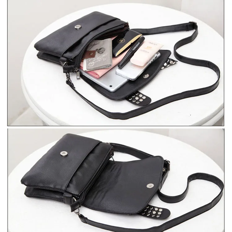 Bag Female Leather Handbags Rivet Black Skull PU Shoulder Bag Ladies Purse