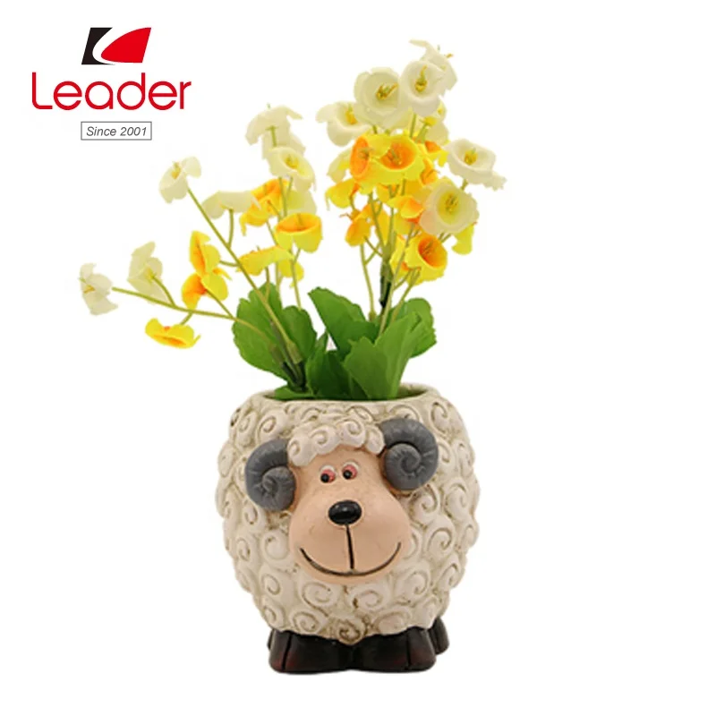 Custom Painted Cute Animals Resin Cartoon Sheep Statue Colorful Flower Pot sheep flower pot