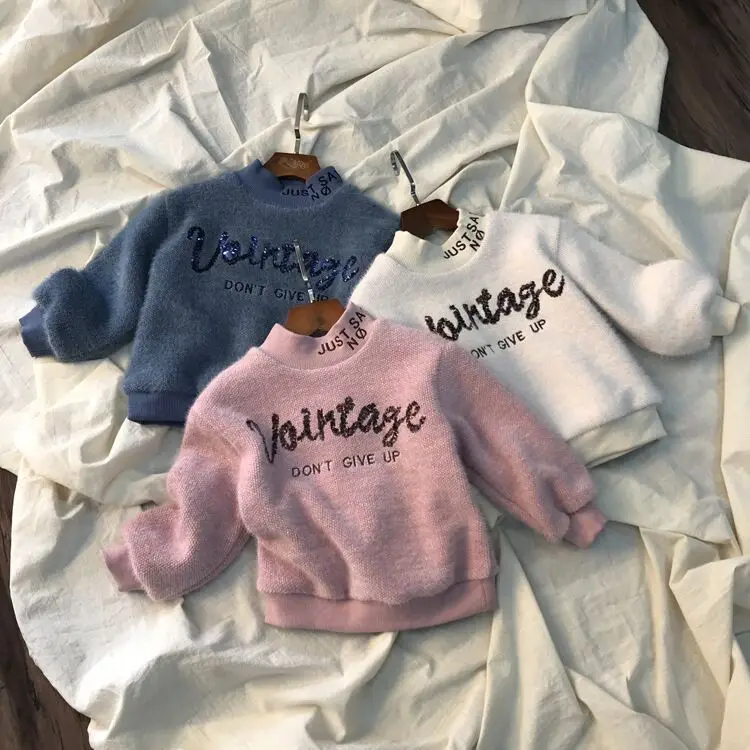 Wholesale children apparel stocks girls mink cashmere tops kids pullover