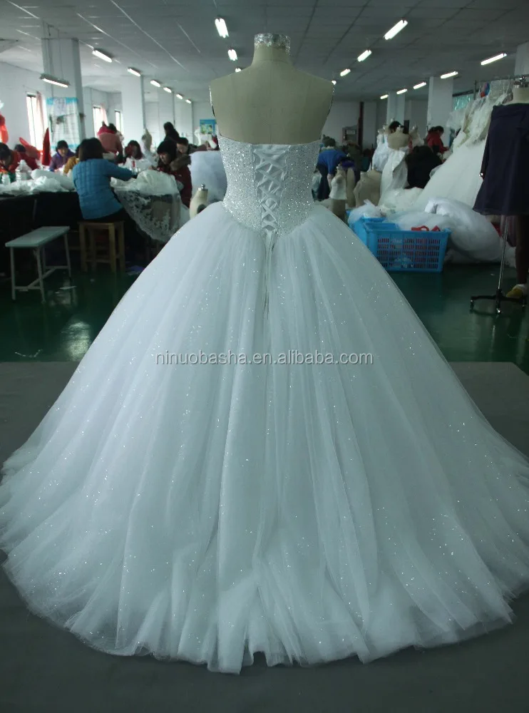 NW1214 Real Sample Ball Gown Beaded Top with Gliter Tulle Skirt  Elegant Wedding Dress