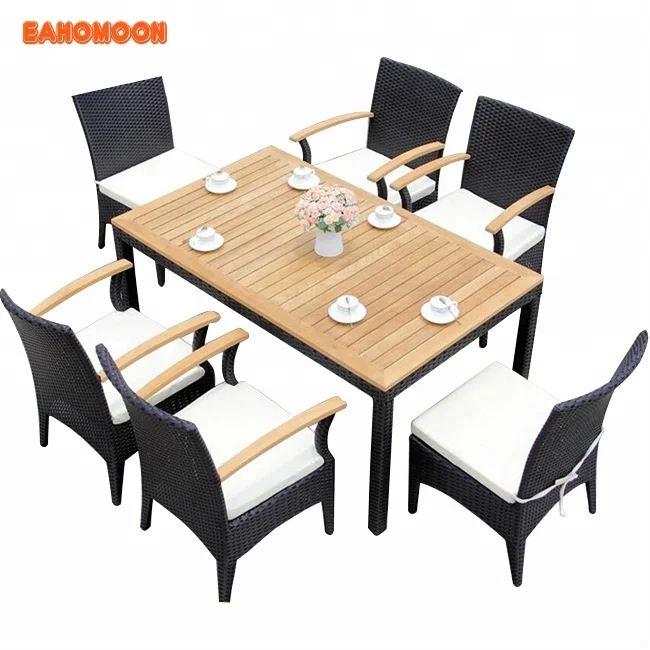 
Cheap Outdoor Rattan+Plastic Wood Composite Patio Furniture 7 pcs Cube Dining Set for Home & Garden 