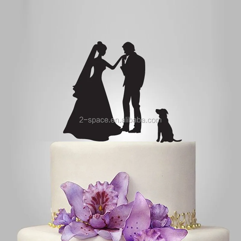 Acrylic Black Bride and Groom Silhouette Wedding Cake Topper