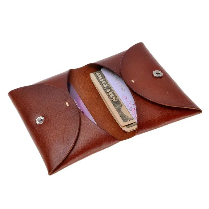 Handmade Vegetable Tanned Leather Slim Wallet Coin Purse