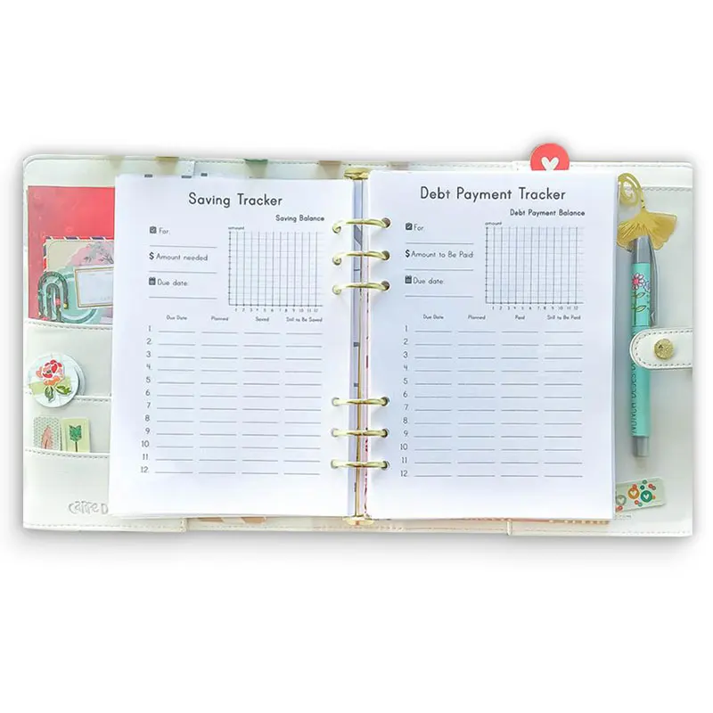 Custom 12 Month Loose Leaf A5 Money Cash Budget Binder Planner with Envelopes