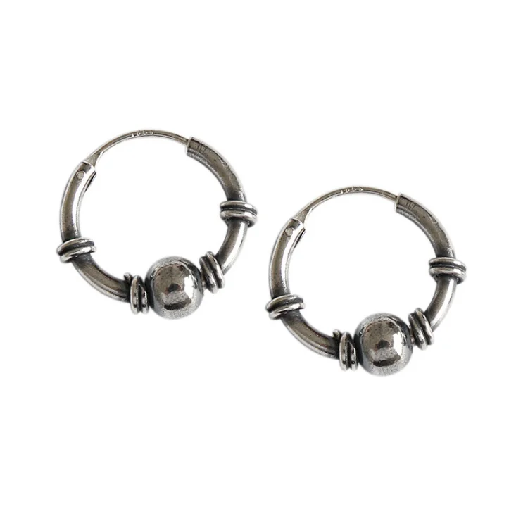 
Woman Jewelry 2018 antique thailand hoop Gift Round ball 925 Sterling Silver Earring 