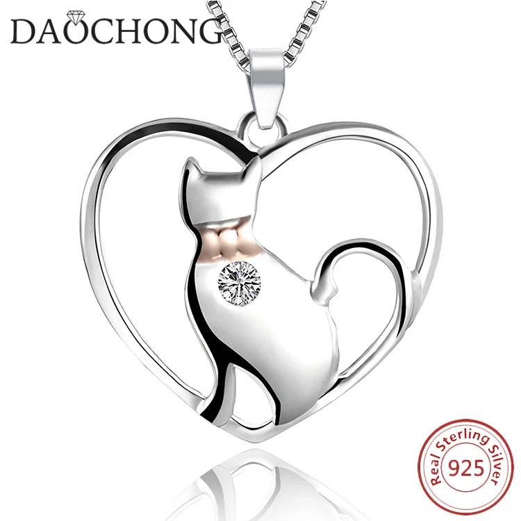 Low MOQ Cute Animal Pendant Women 925 silver cat necklace