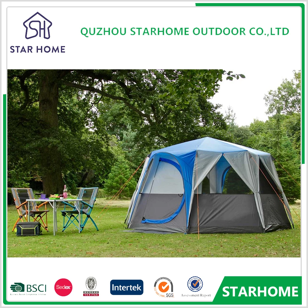 quzhou import 5+ person high quality blue big dome waterproof  family  camping tent