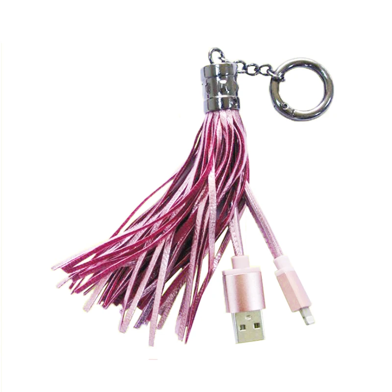 PU Tassel Mobile Phone Data Cable Keychain USB Interface Ladies Car Key Jewelry Pendant Keyring Charger phone charging Cable