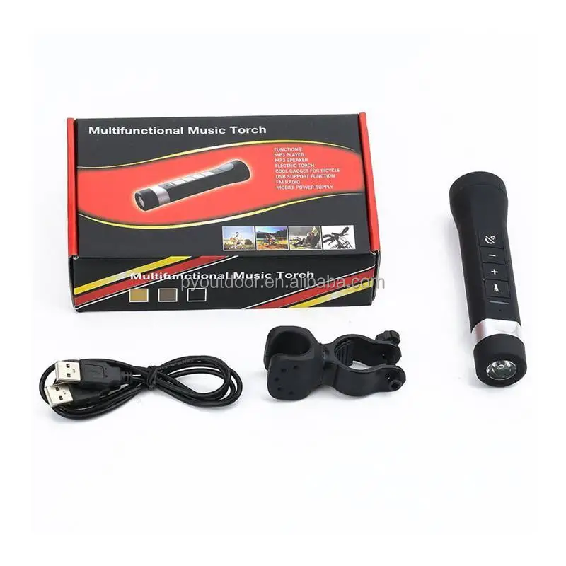 Hot sell 4 in 1 Bicycle Light+power bank+speaker+hands free Multifunctional music torch FM/MP3/MP4 wireless speaker