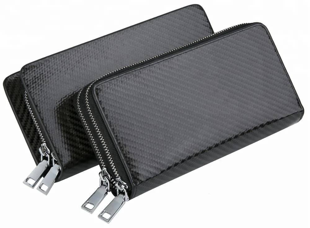carbon leather credit card holder organizer money purse zip long Wallets