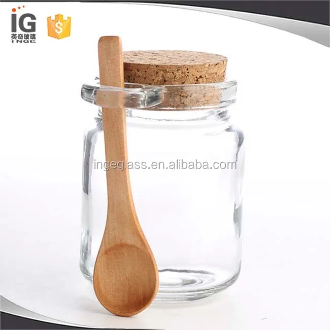 240mL Clear Glass Jar with Cork Lid & Wood Spoon