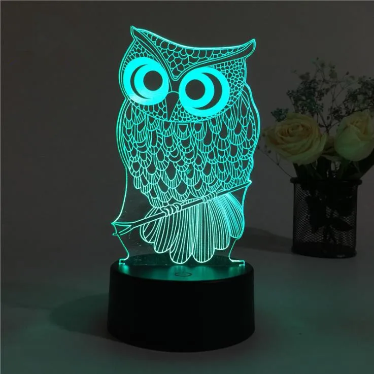 Wholesale Gift Indoor Decoration Remote Control Owl Shape 3D Illusion Lamp Night Light