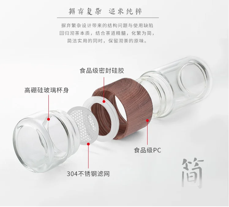 clear double wall water tea bottle separation filter travel glass bottles cup mug drinking bottle with infuser
