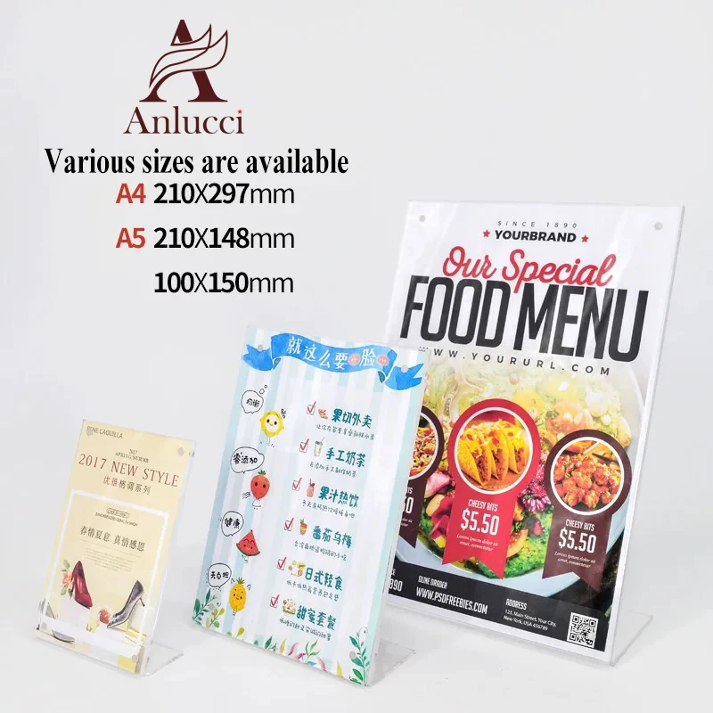 L Shape A4 A5 A6 A7 Horizontal And Vertical Type Transparent Acrylic Table Menu Price List Display Stands